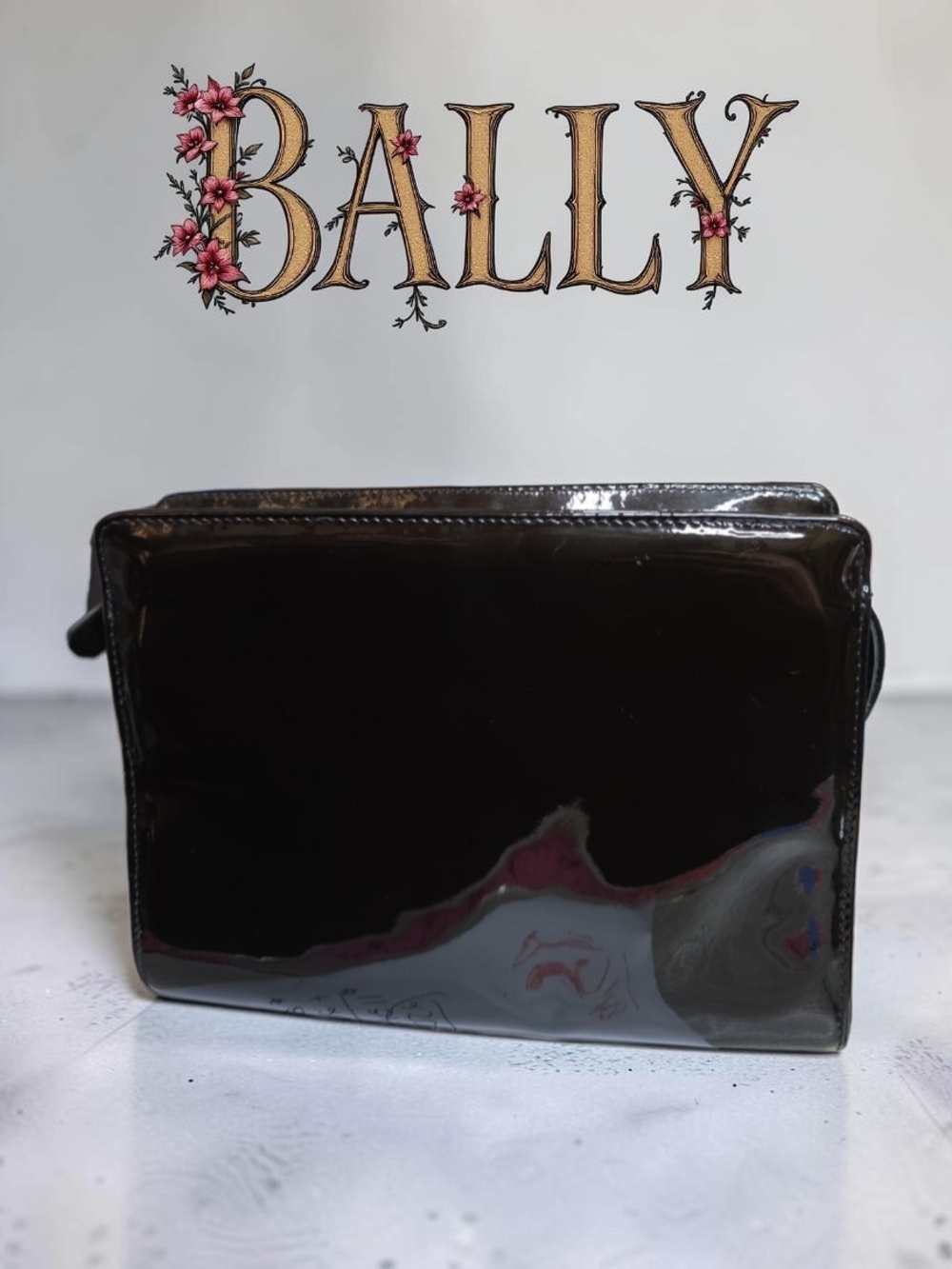 Bally Brown Patent Leather Vintage Womans Clutch Bag